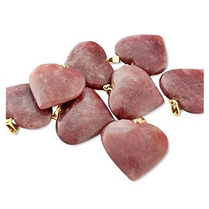 10 Pingente Coração Quartzo Morango Natural Montagem Dourado Atacado