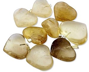 03 Pingente Coração Citrino Natural Não Bombardeado Pino Dourado Atacado