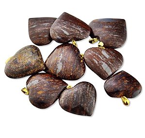05 Pingente Coração Bronzita Pedra Natural Prateado Atacado
