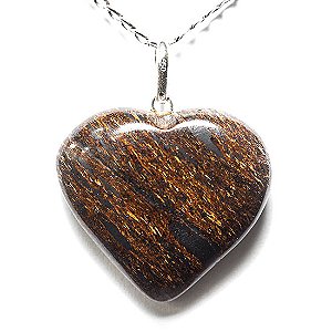 03 Pingente Coração Pedra Bronzita Natural Pino Prata 950 Atacado