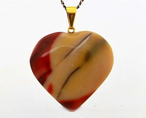 10 Pingente Coração Jaspe Mocaita Natural Montagem Dourado Atacado
