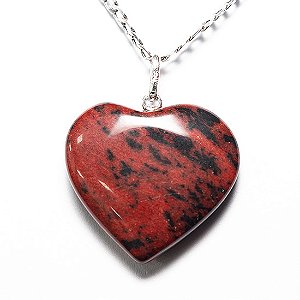 03 Pingente Coração Obsidiana Mahogany Pino e Perinha Prata 950 Atacado