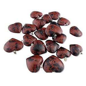 03 Pingente Coração Obsidiana Mahogany Montagem Prateado Atacado