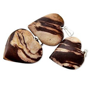 03 Pingente Coração Jaspe Brecha Pedra Natural Prateado Atacado