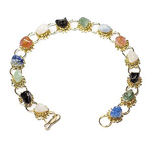 10 Pulseira Margarida Pedras Mistas Natural Rolada Dourado