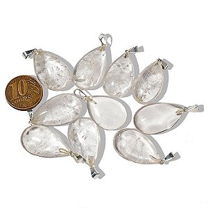 10 Pingente Gota Cristal Pedra Quartzo Pingente Banhado Prata