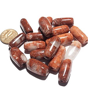 10 Barril Furado Longitudinal Pedra Hematoide Multicor 20mm