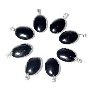 10 Pingente Obsidiana Negra Cabochão Pedra Natural Montagem Pino Prateado Atacado