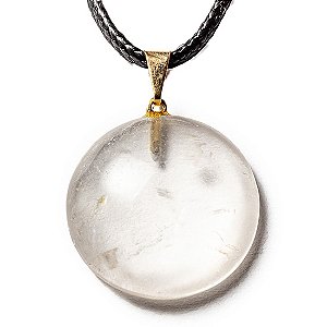 05 Pingente Disco Liso Quartzo Cristal Pedra Montagem Prata 950 Atacado