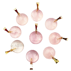 05 Pingente Disco Quartzo Rosa Natural Montagem Pino Prata 950 Atacado