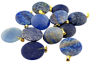 10  Pingente Disco Liso Quartzo Azul Pedra Natural Pino Dourado Atacado