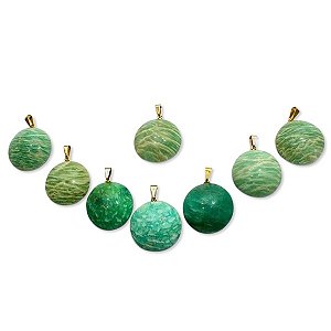 03 Pingente Disco Liso Pedra Amazonita Verde Natural Pino Dourado Atacado