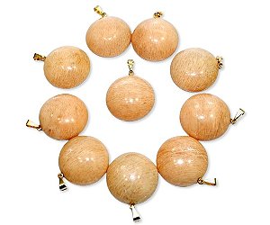 03 Pingente Disco Liso Amazonita Salmão Montagem Pino Dourado Atacado