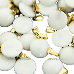 10 Mini Pingente Disco Dolomita Branca Pedra Natural Pino Dourado Atacado