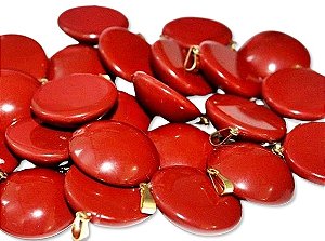 05 Pingente Disco Liso Jaspe Vermelho Pedra Natural Pino Dourado Atacado