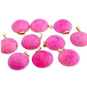 10 Pingente Disco Liso Amazonita Pink Pedra Natural Pino Dourado Atacado