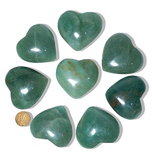 03 Coração Quartzo Verde Pedra Natural 50 a 60mm Classe C