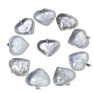 10 Coração Cristais Pedra Quartzo Pingente Banhado Prata