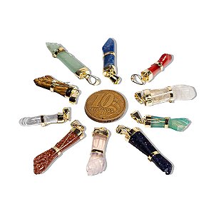 100 Pingente Misto Figa Pedras Diversas Montagem Dourado