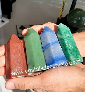 Kit 04 Ponta Quartzo Azul Sextavado e Lapidado Vibrador