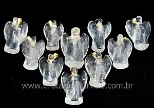 10 Anjo Pingente Pedra Quartzo Cristal Pino Dourado AP4562