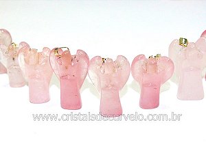 10 Anjo Pingente Pedra Quartzo Rosa Pino Prateado AP9139