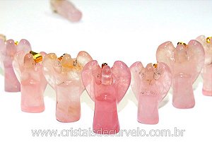 10 Anjo Pingente Pedra Quartzo Rosa Pino Dourado AP3675
