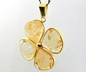 10 Pingente Trevo da Sorte Citrino 4 Folhas Pingente Dourado