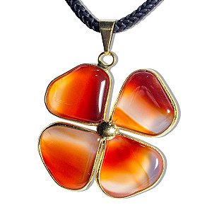 10 Pingente Trevo Agata Cornalina Pedra Natural Envolto Dourado