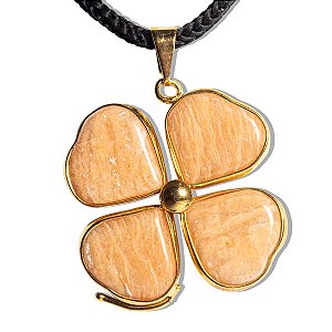 10 Pingente Trevo Pedra Amazonita Rosa Pêssego Feldspato Dourado