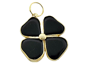 10 Pingente Trevo Da Sorte Ônix Preto Pedra Natural Dourado