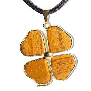 10 Pingente Trevo Jaspe Amarelo com Rajas Pedra Natural Dourado
