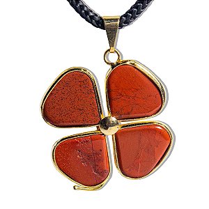 10 Pingente Trevo Jaspe Vermelho Pedra Natural Banho Dourado