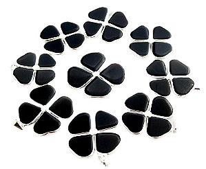 10 Pingente Trevo 4 Folhas Pedra Obsidiana Negra Natural Prateado