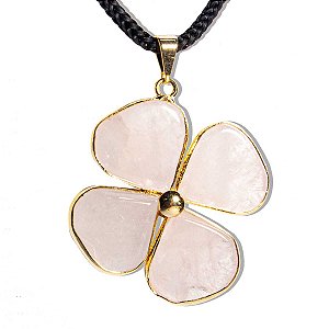 10 Pingente Trevo da Sorte 4 Folhas Quartzo Rosa Pingente Dourado