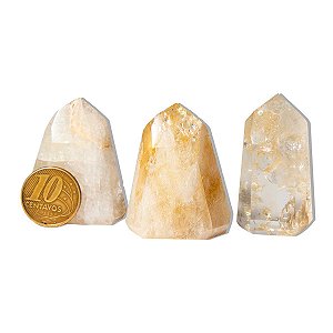 03 Pontas Citrino Pedra Natural Bombardeado 70g 40 a 70mm