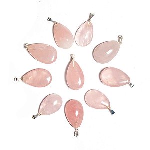1.000 Gotas Rosa Pedra Quartzo Pingente Banhado Prata