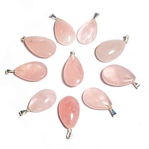 50 Gotas Rosa Pedra Quartzo Pingente Banhado Prata