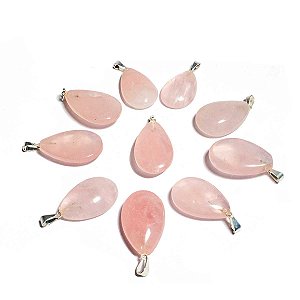 10 Pingente Gota Rosa Pedra Quartzo Pingente Banhado Prata