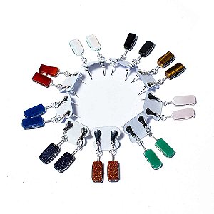 10 Brinco Pedras Mistas Retângulo Ranhurado Flash Prateado