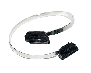 05 Bracelete de Turmalina Preta Ajustável Prateado Atacado