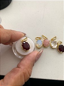 05 Pingente Extra Cabochão Facetado Pedras Mistas Garra Dourado