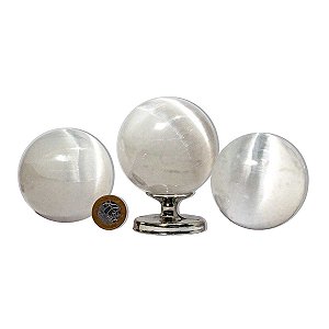 05 Esfera Selenita Pedra Extra Natural Média 500g 7 a 8cm A