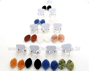 100 Brinco Navete Pedras Mistas Pino e Tarracha Banho Flash Prateado