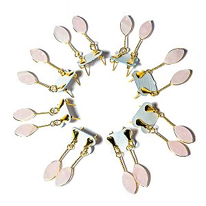 10 Brinco Navete Quartzo Rosa Ranhurado Tarraxa Dourado