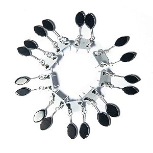10 Brinco Navete Obsidiana Negra Natural Tarraxa Prateado