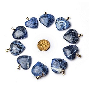 50 Pingente Coração Pedra Sodalita Natural Dourado Atacado