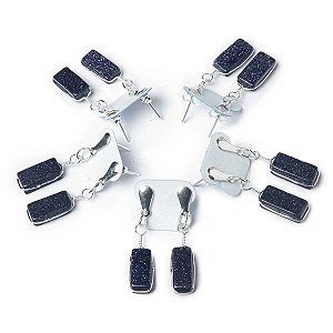 05 Brinco Pedra Estrela Retângulo Ranhurado Prateado Atacado