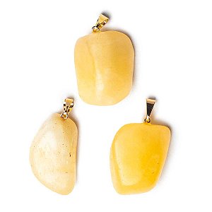 03 Pingente Pedrinha Calcita Mexicana Rolada Pino Dourado