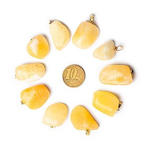 10 Pingente Pedrinha Calcita Mexicana Rolada Pino Dourado